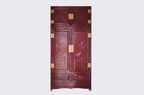 连云港高端中式家居装修深红色纯实木衣柜
