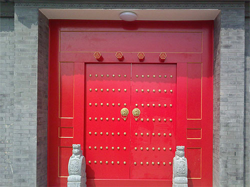连云港中国传统四合院系列朱红色中式木制大门木作